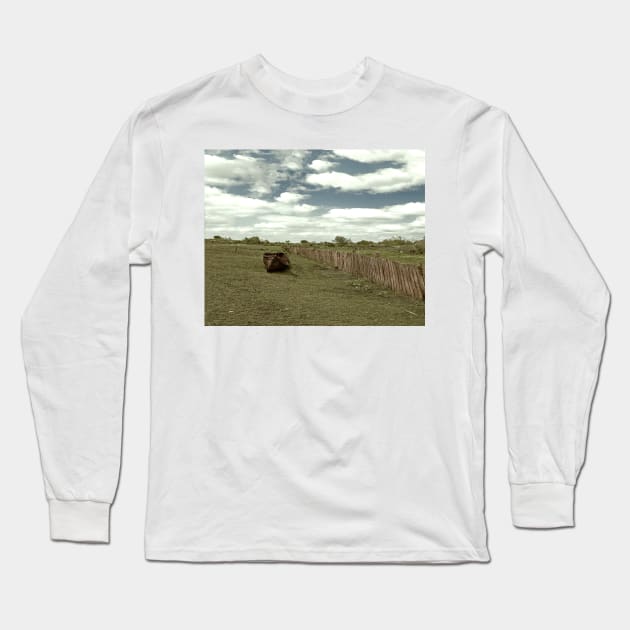 Old boat abandoned on a field Long Sleeve T-Shirt by NxtArt